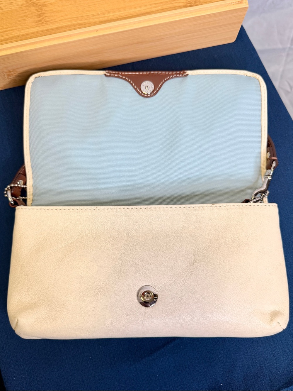 COACH Chalk Ivory Cream Brown Pleated Leather Baguette Demi Shoulder Bag - Picture 7 of 10
